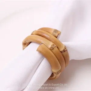Wholesale Rustic Hotel Restaurant Wedding Wood Bamboo Napkin Holder Rings Circle Dinner Table Decor Accessories thumbnail-1