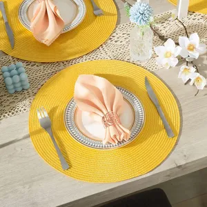 Yellow Color 4 Place Mats for Natural Woven Heat Resistant Place Mats 15 Inch Trivets for Hot Pots and Pans thumbnail-5