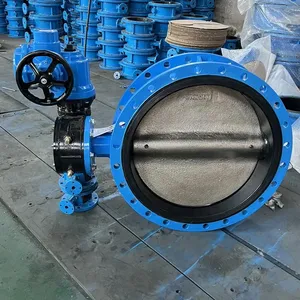 DN150 WCB Ductile Iron QT450 GGG50 Lined EPDM Large Diameter Double Eccentric Flange Electric Butterfly Valve thumbnail-2