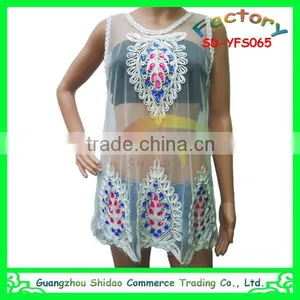 Manufacturer Offer Ladies Embroidery White Lace Sleeveless Blouse thumbnail-6