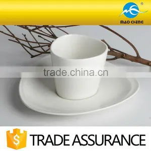 White Durable Ceramic Triangle Cup(without Handle) With Saucer thumbnail-1