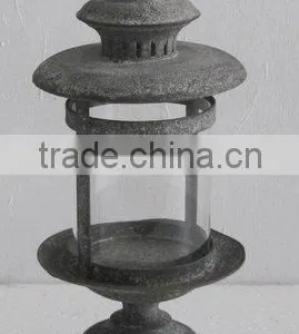 100469F- Round Metal and Glass Candle Lantern thumbnail-1