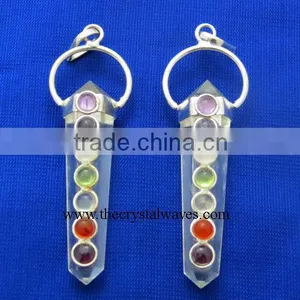 Crystal Quartz Double Point Chakra Metal Pendant thumbnail-1