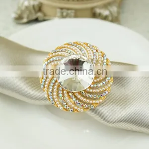High Quality Gold Silver Alloy Rhinestone Napkin Ring for Wedding Chair Decoration thumbnail-3