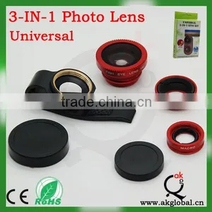 Wholesale Clip 3 in 1 Lens 180 Degree Fisheye +0.67X Wide Angle + Macro Lens for Mobile Phone thumbnail-1