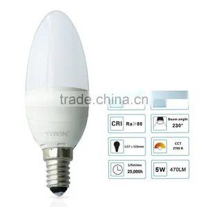 TIWIN 2015 High Quality CE ROHS E14 470lm 5W Plastic Led Candle Bulb Light thumbnail-1