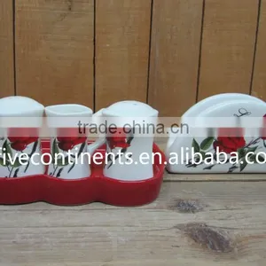 Ceramic Salt Pepper Shaker With Tissue Holder and Tray thumbnail-1