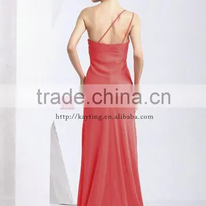 Gorgeous UK Fashion One Shoulder Wedding Prom Dress Red Chiffon Sexy Expensive Evening Dresses thumbnail-3