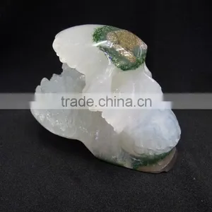 Hot Sale Natural Crystal Delicated Amethyst Skull With Geode All by Hand Carved thumbnail-3