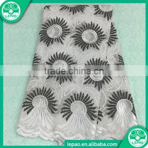 2016 Embroidered Lace Fabric African Tulle High Quality Wholesale For Nigerian Bridal Dress Beaded thumbnail-4
