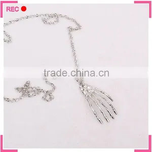 Custom Logo Necklaces Skeleton Hand Pendant, Imitate Silver Chain New Model Necklace thumbnail-2