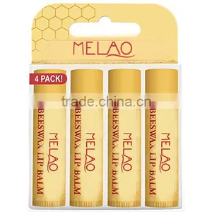 MELAO 100% Natural Moisturizing Lip Balm, Beeswax, 4 Tubes in Blister Box thumbnail-1