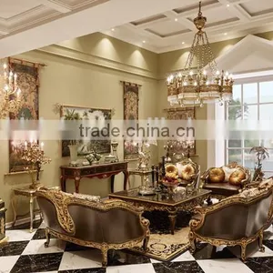 Vintage Living Room Leather Sofas, Exquisite Hand Painting Sectional Sofa Set, Classic Wood Carving Living Rroom Furniture Set thumbnail-1