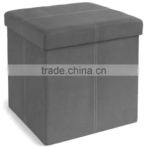 Foldable Storage Ottoman, 15 by 15 by 15-Inch, Grey Suede thumbnail-2