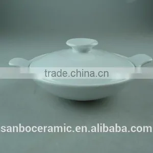 AB Grade Porcelain Stock White Ceramic Cookware Pot With Lid , Ceramic Stew Pot, Round Small Turren thumbnail-1