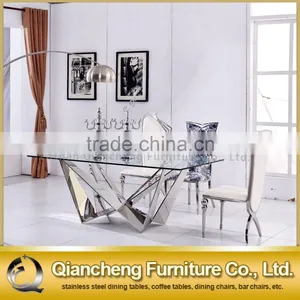 Special Design Mirror Silver Stainless Steel Glass Dining Table thumbnail-3