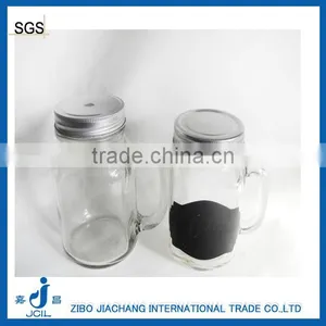 Glass Mason Jar Mason Mug With Handle and Silver Lid thumbnail-1