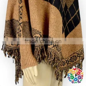 Tight Cuff Dolman Sleeve Sweater Shirts Brown Top Ladies Shawl thumbnail-4