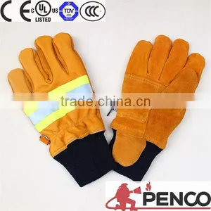 China Wholesale Security Leather Cowhide Industrial Hand Protected Welding Cotton Heat Resistant Fireman 3m Reflective Gloves thumbnail-2