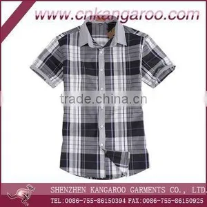 Mens Fashion 100%cotton Short Sleeve Plaid Shirt thumbnail-1