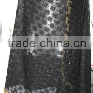 Black Machine Embroidered PHULKARI GEORGETTE DUPATTA SHAWL thumbnail-1