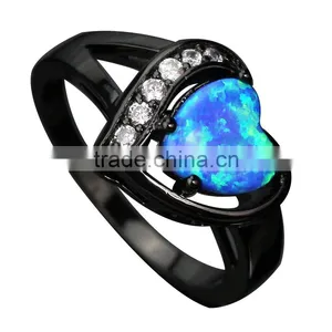 Cheap Wholesale S925 Silver Heart Design Opal Couple Ring for Valentine's Day thumbnail-3