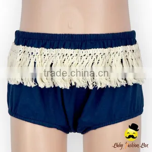 Unisex Summer Kids Plain Navy 100% Cotton Decorative Fringe Free Panties Newborn Baby Toddle Girls Shorts Bloomer thumbnail-2