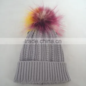 Myfur Light Grey Women Knit Hat With Real Fur Pom Pom Top thumbnail-5