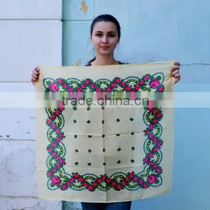 SSS81 Vintage Ukrainian Shawl, Russian Floral Scarf ,light Yellow Shawl, Babushka Russian, Head Scarf, Christmas Gift thumbnail-4
