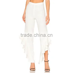 New Trendy Ladies White Ruffle Pants Spring 2018 Fashion Design Trousers thumbnail-2