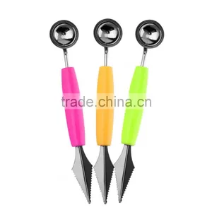 2 in 1 Dual Head Fruit Melon Ice Cream Scoop Spoon Ball Baller Carving Knife thumbnail-2