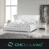 White Modern Leather Beds With Crystal, Wedding Bedroom Furniture, King Size Leather Bed Frame thumbnail-1