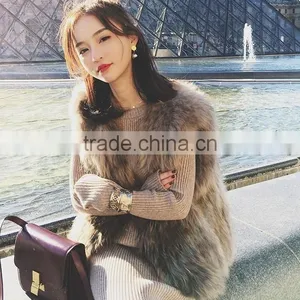 YRFUR YR725 Basic Style Raccoon Fur Gilet Women Hand Knit Fur Vest thumbnail-1