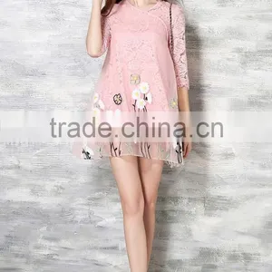 Fashion Women Organza Floral Embroidered Lace Prom Dress Ladies Sexy Printed Mini Dress thumbnail-4