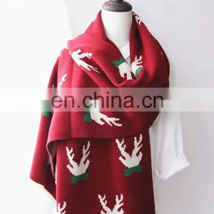 Christmas Little Antlers Korean Style Cute Knitting Jacquard Thick Warm Scarf thumbnail-3