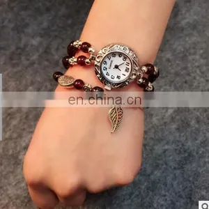 Women Retro Pendant Quartz Watch Multi-color Imitation Agate Beads Bracelet Lady Casual Wristwatch thumbnail-1