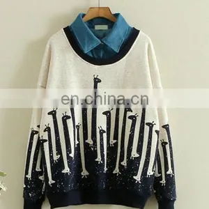 2017 Autumn Wholesale Long Sleeve Cotton Woven Jean Collar Women Sweatshirt thumbnail-1
