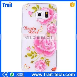 Paypal Accept Crafts Flower Pattern Soft PU Case for Samsung Galaxy S6 Edge G9250 thumbnail-1