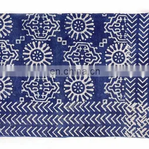 4 X 6 Ft Blue Cotton Block Print Accent Area Dhurrie Rug Hand Woven Flat Weave thumbnail-3