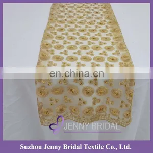 TR019A Jenny Bridal Gold Sequin Embroidered Wedding Table Runners thumbnail-1