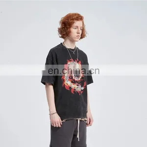 DiZNEW Custom Manufacturer Short Sleeve Black Mens Blank Acid Washed Fade T Shirt thumbnail-3