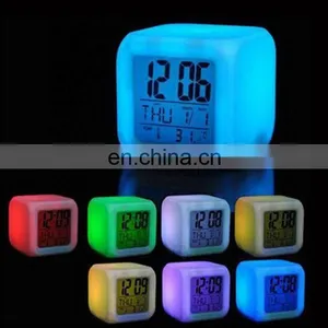 Dice Shape Small Square Cube Glowing LED 7 Colors Changing Home Desk Digital Alarm Clock thumbnail-5