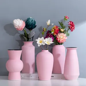 Creative Table Decor Morandi Pink Hand Made Nordic Large Ceramic Vase For Hallway thumbnail-2