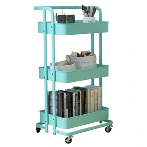 Stainless Steel Vegetable Trolley Kitchen Cart White Rolling Island With Storage thumbnail-1