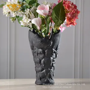 2021 New Folkcrafts Black Artwork Vase Rhinoceros Design Manufacturers Wholesale thumbnail-1