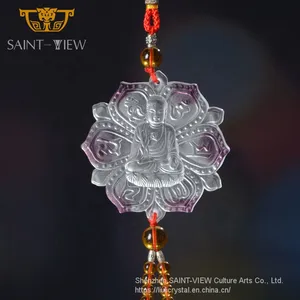 Traditional Double Mini Side Gautam Buddha Amber Glass Car Mirror Hanging Pendant thumbnail-1