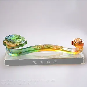 Crystal Glass Liuli Ruyi Dragon Phoenix Chinese Home Lucky Decor Style Wedding Gift thumbnail-1