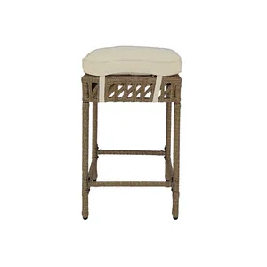5 Piece Beige Rattan Wicker Bar Set, Patio Dining Furniture, Wine Glass Holder and 4 Bar Stools thumbnail-4