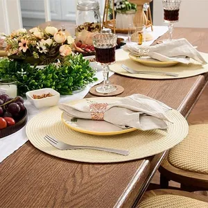 Round Braided Placemats Set of 6, 15'' Heat Resistant Washable Non-Slip Woven Table Mats for Dining Table Kitchen thumbnail-5