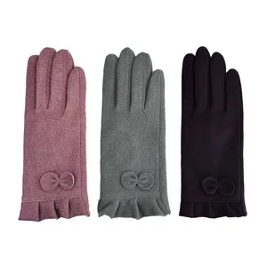 Ladies Winter Touch Screen Gloves Bow Decoration Ruffle Cuff Soft Thermal Driving Daily Hand in Stock Gloves thumbnail-1